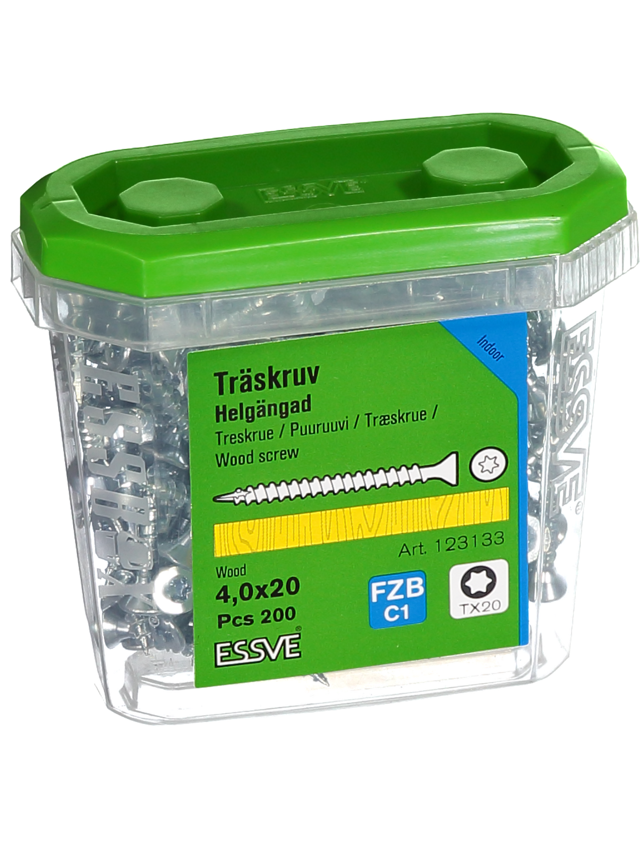 Träskruv försänkt huvud tx20 Helgängad fzb 4,0x20