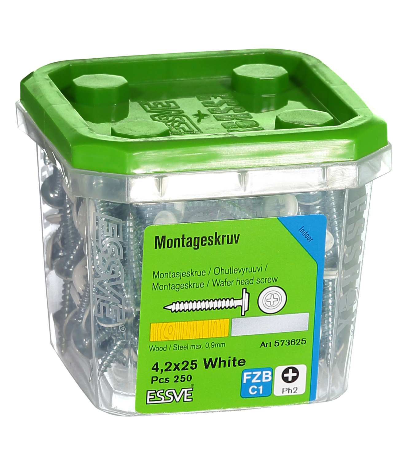 Montageskruv med vass spets Ph2 vitlackerad 4,2x25