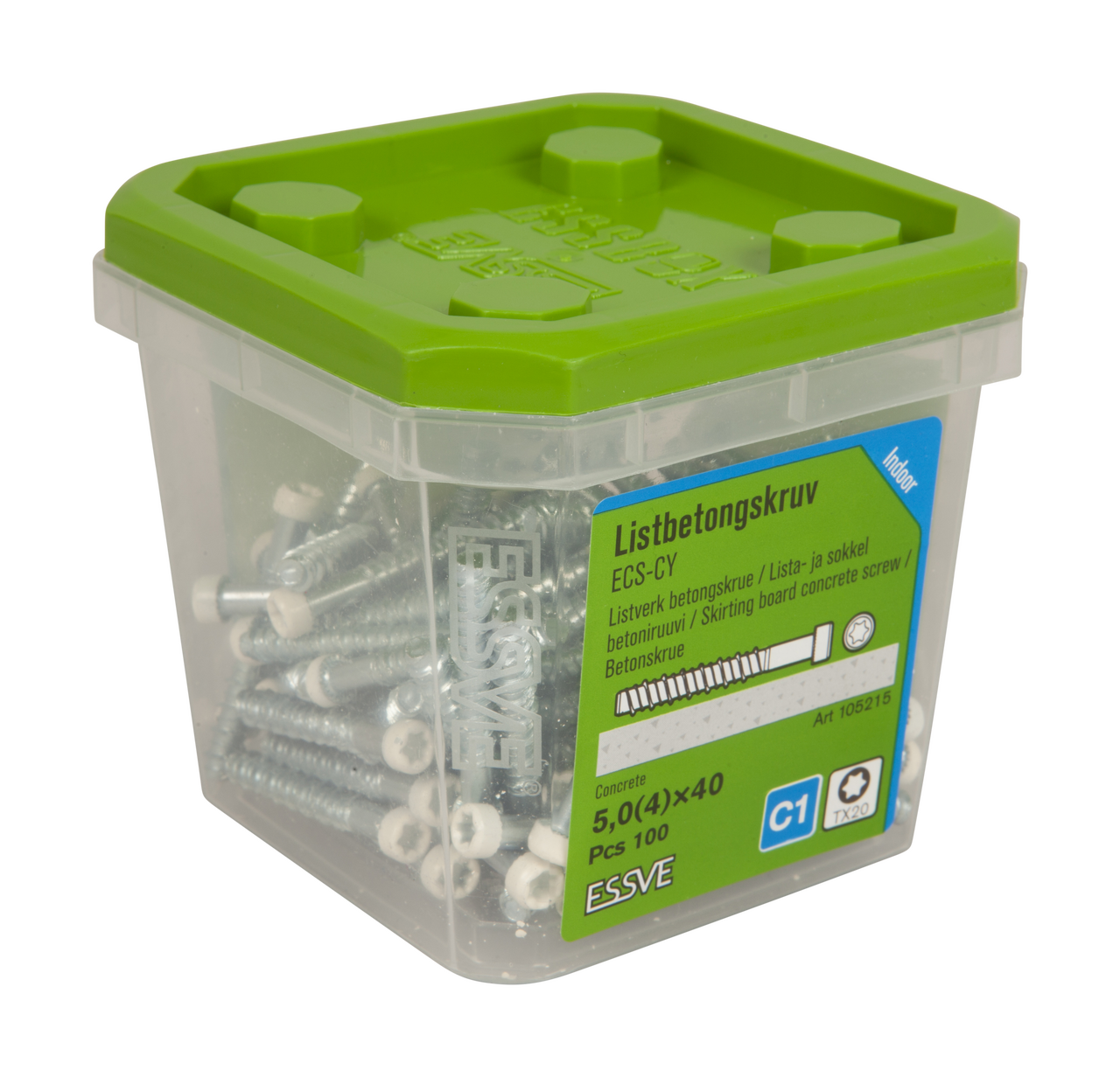 Betongskruv för vita lister/so Ecs-cy vit fzb 5,0(4)x40