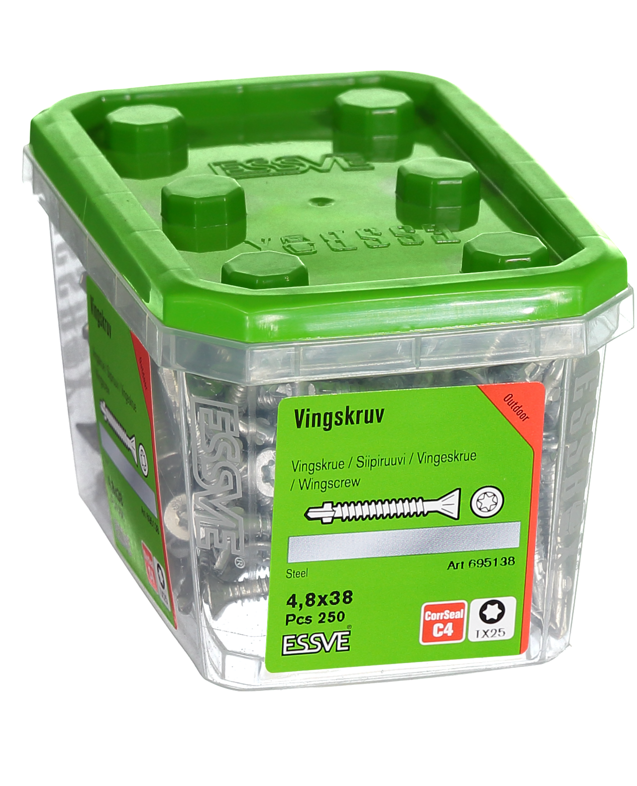 Vingskruv försänkt huvud tx25 Borrspets corrseal 4,8x38 250