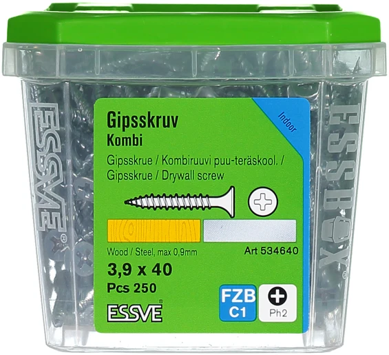 Kombiskruv för trä/stålregel Ph2 förzinkad 3,9x40